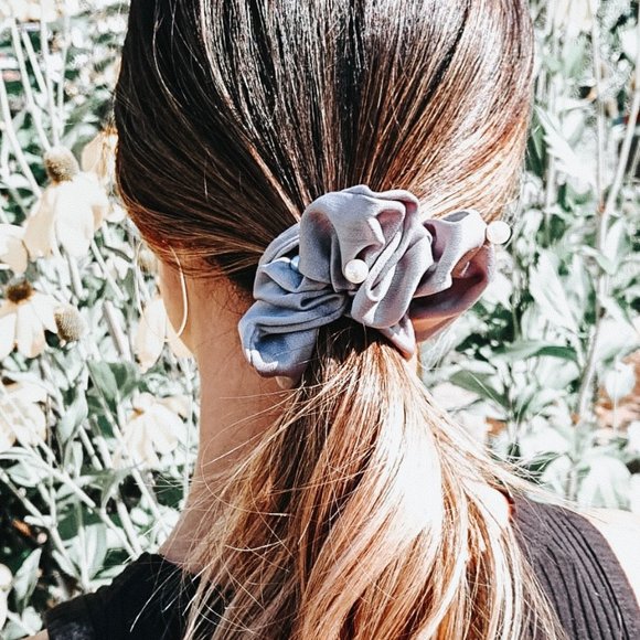 Grey Satin Scrunchie w/ Pearls (Bundle 3 for $25) - Picture 2 of 2